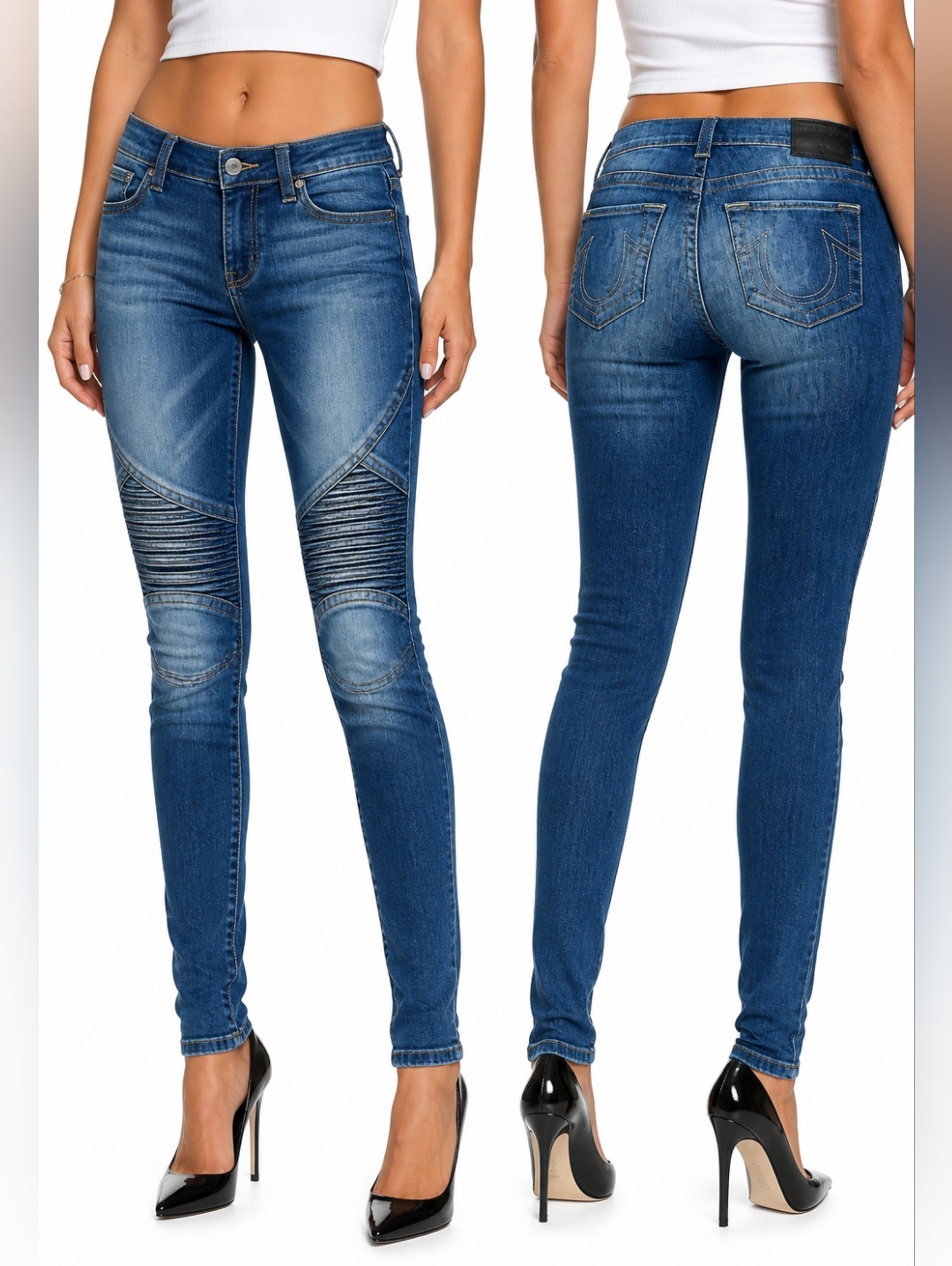 Rare Y2k True Religion Halle Moto Jeans Mid Rise Super Skinny Size 27